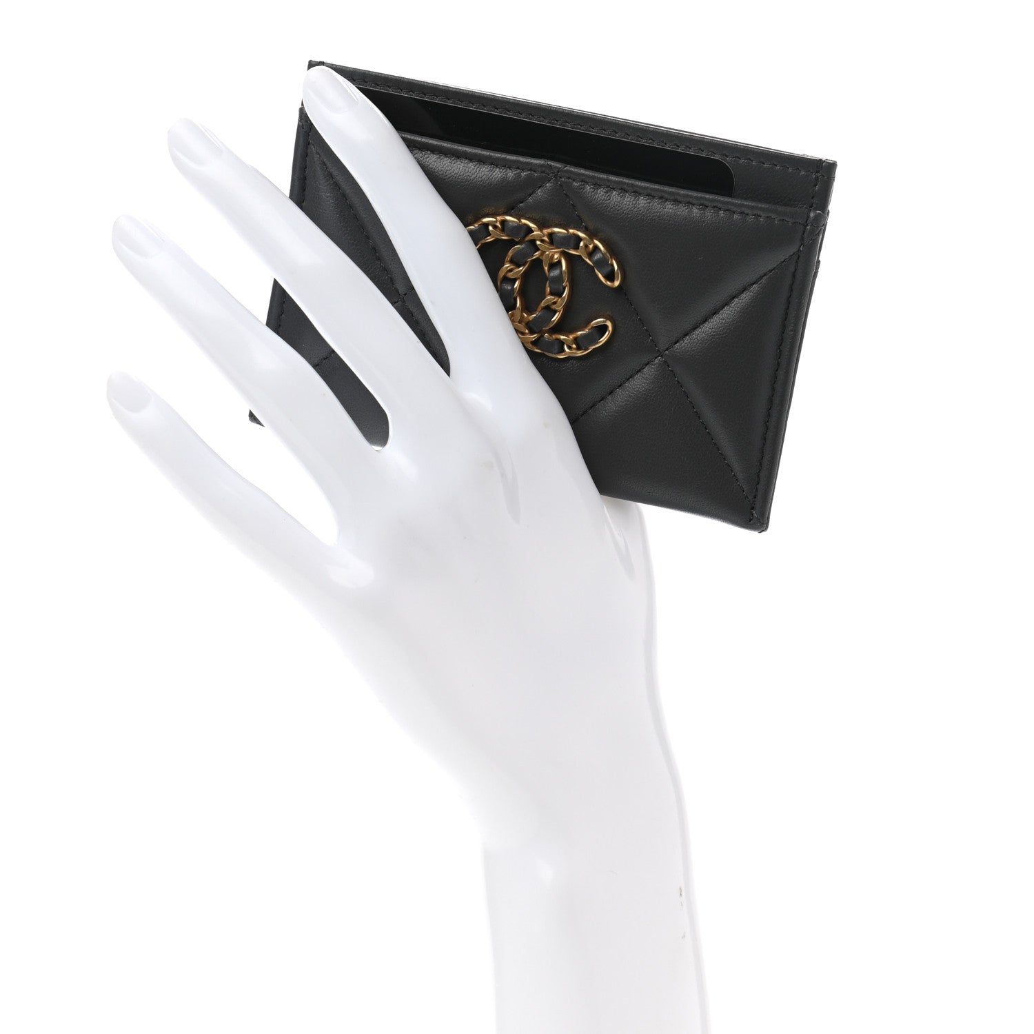 Chanel Lambskin Quilted Chanel 19 Card Holder Dark Grey 2 of 9