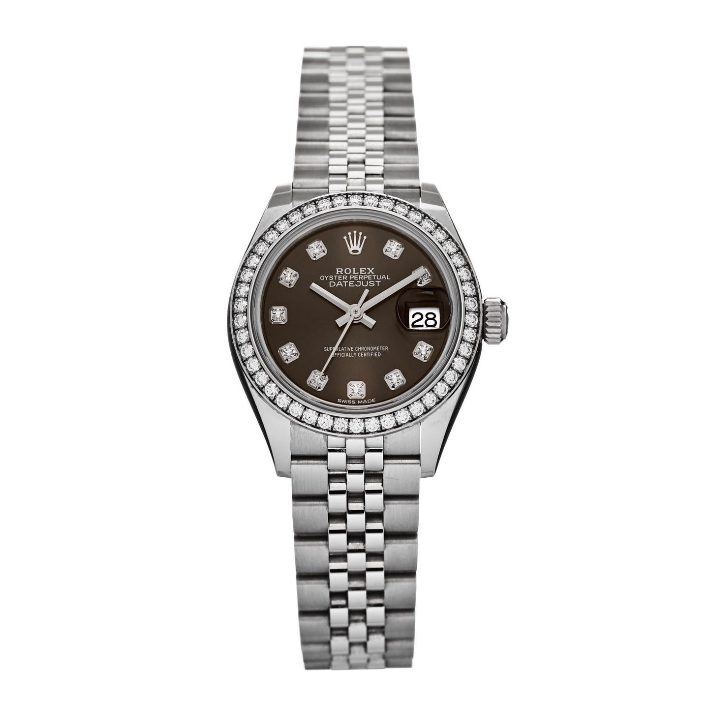 Stainless Steel 18K White Gold Diamond 28mm Oyster Perpetual Datejust Watch Dark Grey 279384RBR