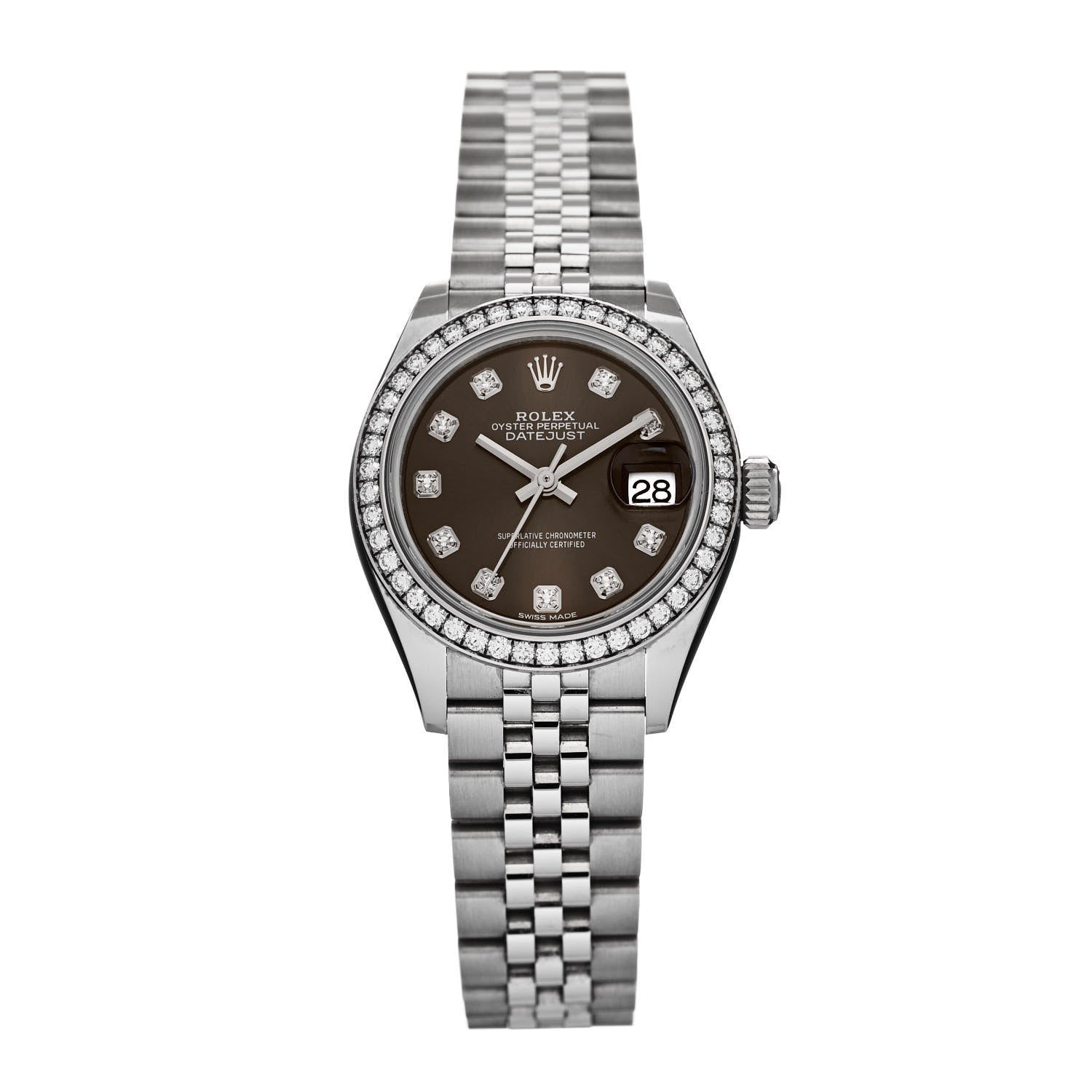 Rolex Stainless Steel 18K White Gold Diamond 28mm Oyster Perpetual Datejust Watch Dark Grey 279384RBR 1 of 5