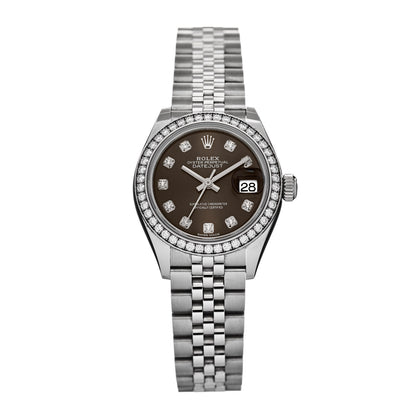 Rolex Stainless Steel 18K White Gold Diamond 28mm Oyster Perpetual Datejust Watch Dark Grey 279384RBR 1 of 5