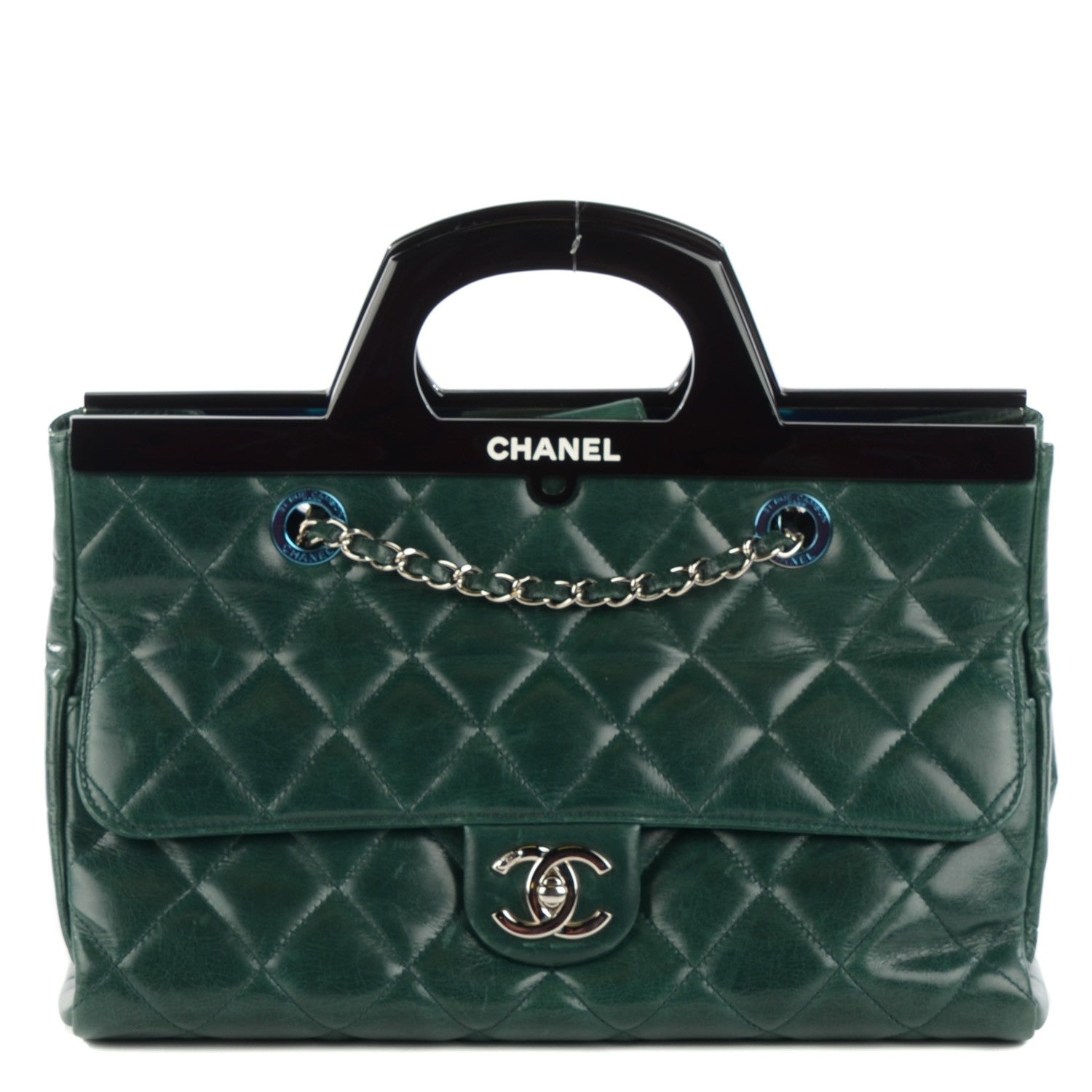 Chanel Glazed Calfskin Quilted Small CC Delivery Tote Green 1 of 8