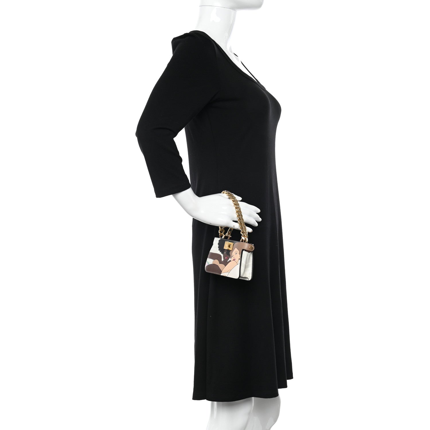 Fendi Glazed Fabric FF Bikini Girls Inlay Nano Peekaboo Maxi Handle Satchel Bianco Perla Multicolor 2 of 11