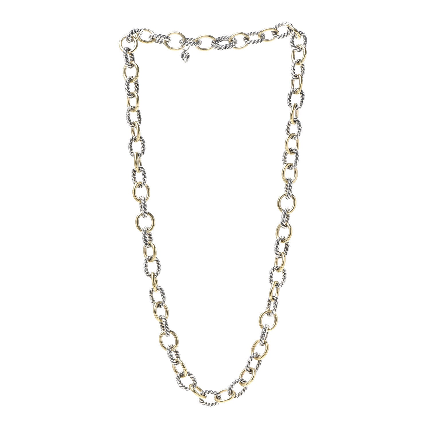 David Yurman Sterling Silver 18K Yellow Gold 12mm Large Oval Link Necklace 3 of 5