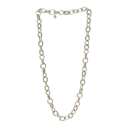 David Yurman Sterling Silver 18K Yellow Gold 12mm Large Oval Link Necklace 3 of 5