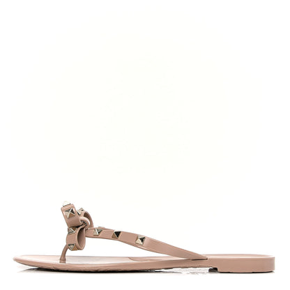 Valentino Garavani PVC Jelly Rockstud Bow Thong Sandals 39 Poudre 1 of 6