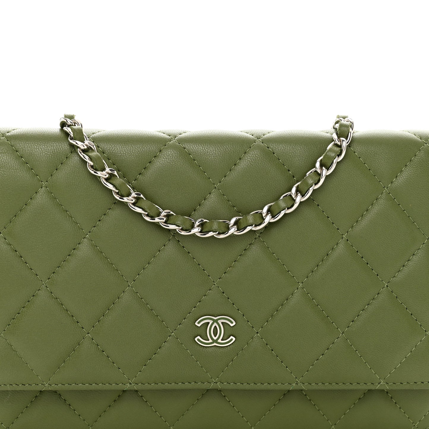 Lambskin Quilted Wallet On Chain WOC Green