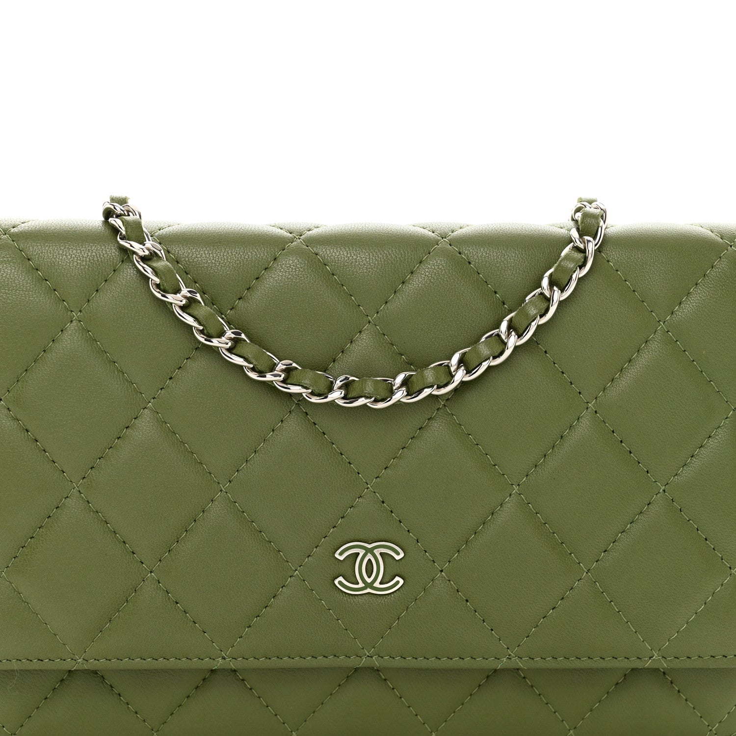 Chanel Lambskin Quilted Wallet On Chain WOC Green 5 of 12