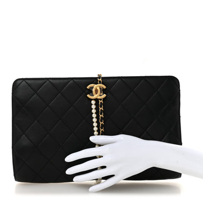 Chanel Lambskin Quilted Pearl Clutch Black 2 of 8