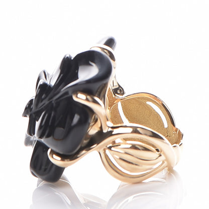 Chanel 18K Yellow Gold Ceramic Camellia Cachlonj Ring 6 Black 3 of 7