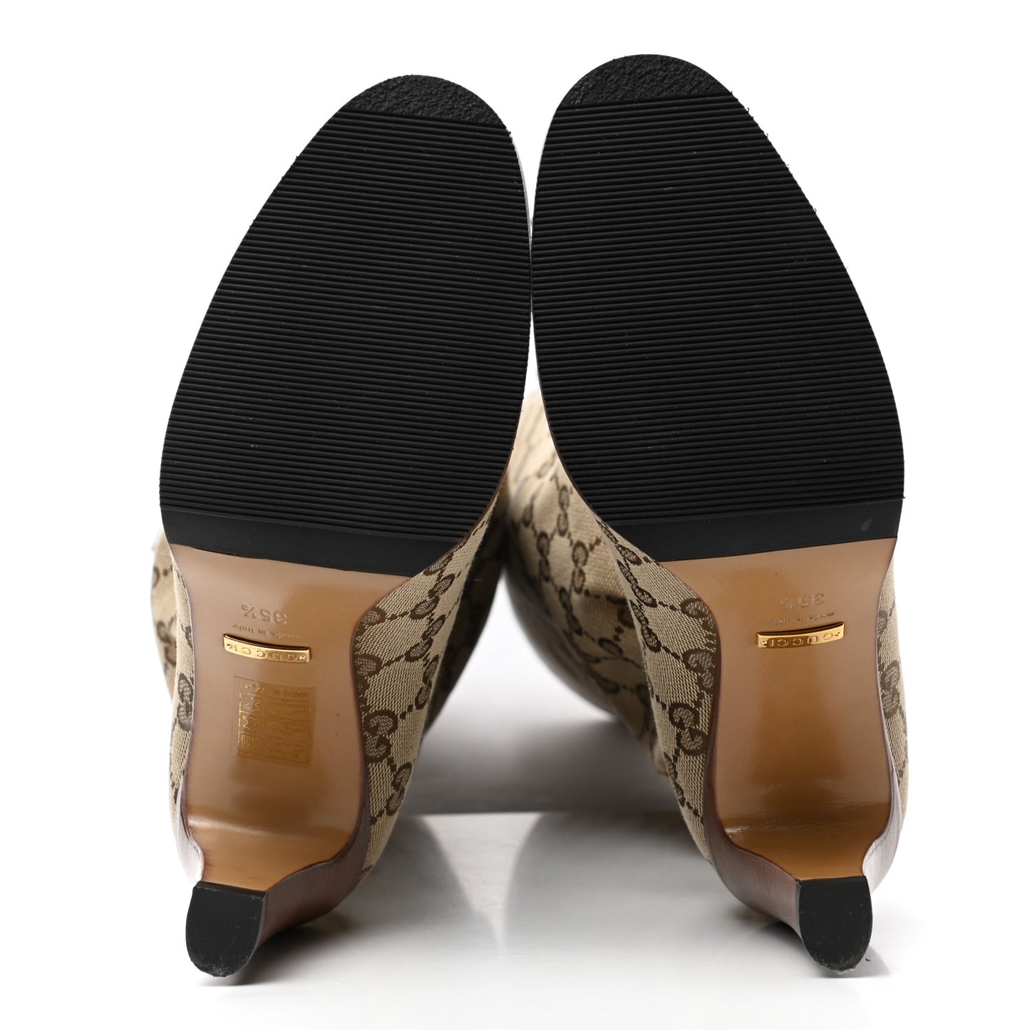 Monogram Lisa Mid Heel Boots 35.5 Beige Ebony