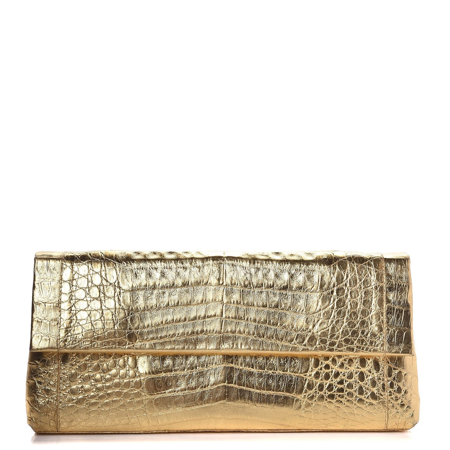 Metallic Crocodile Clutch Gold