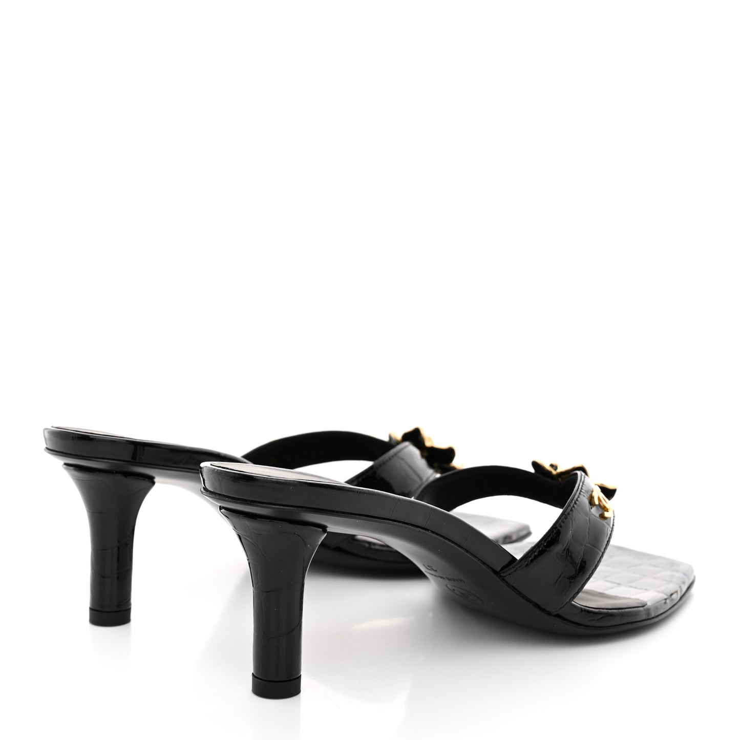 Crocodile Embossed Patent Calfskin Thong Sandals 37 Black