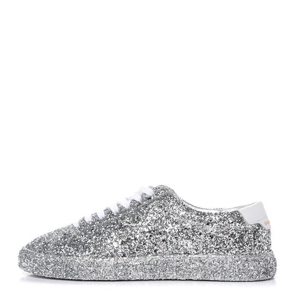 Saint Laurent Calfskin Crystal Glitter Andy Sneakers 37.5 Silver 1 of 8