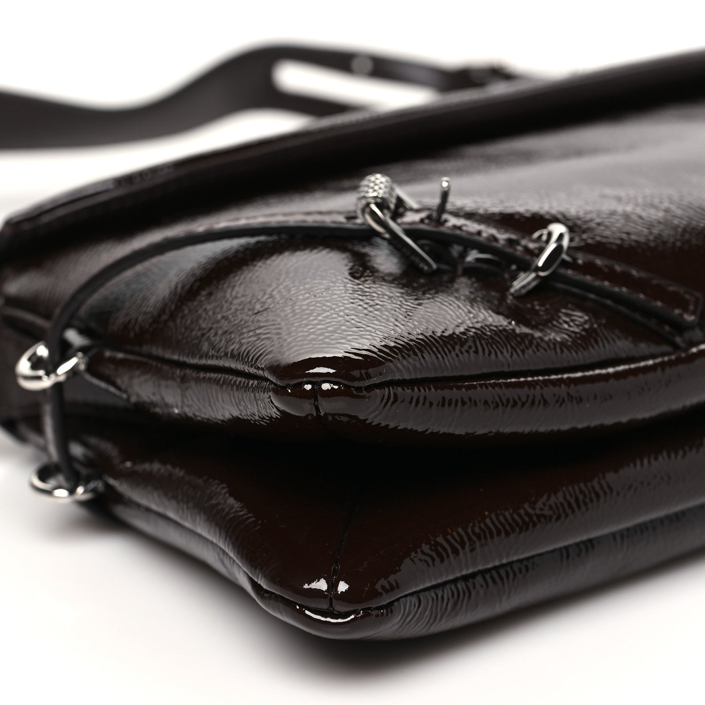 Patent Calfskin Small P'tit Voyou Shoulder Bag Ebony Brown