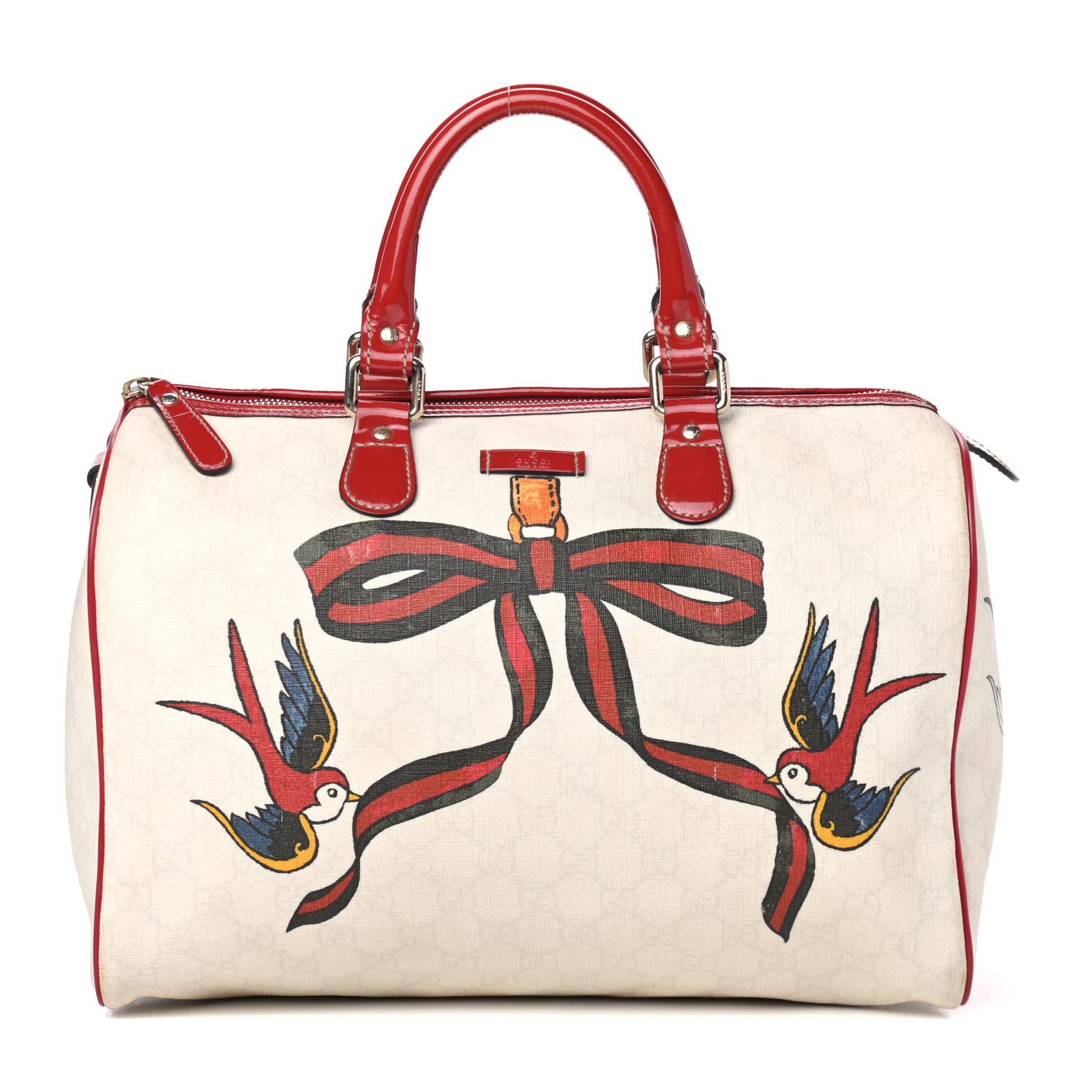 Gucci Coated Canvas Monogram Medium Tattoo Birds Joy Boston Off White Red 1 of 4