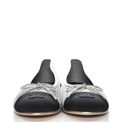 Chanel Metallic PVC Grosgrain Cap Toe Ballerina Flats 40.5 Silver Black 2 of 9