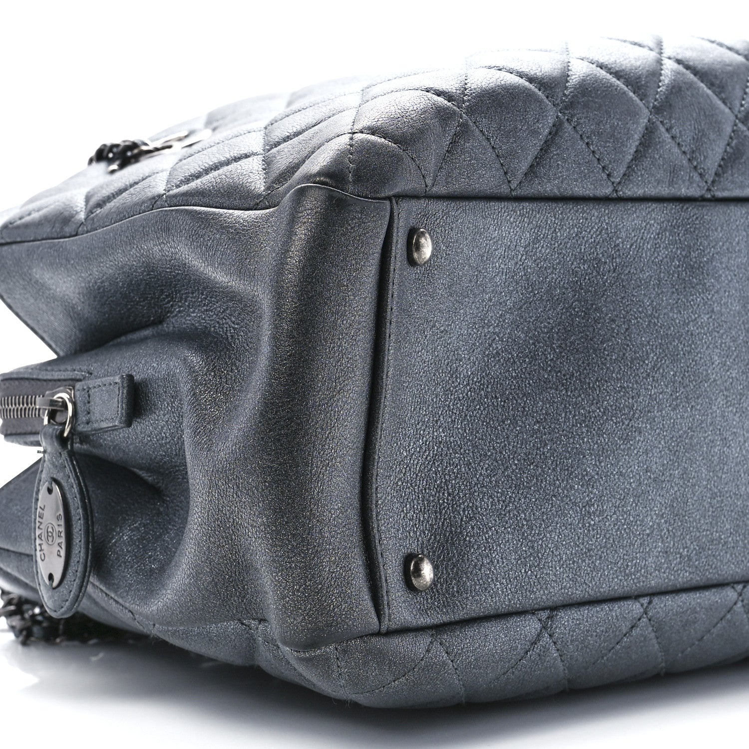 Chanel Iridescent Goatskin Quilted CC Eyelet Tote Blue 10 of 11