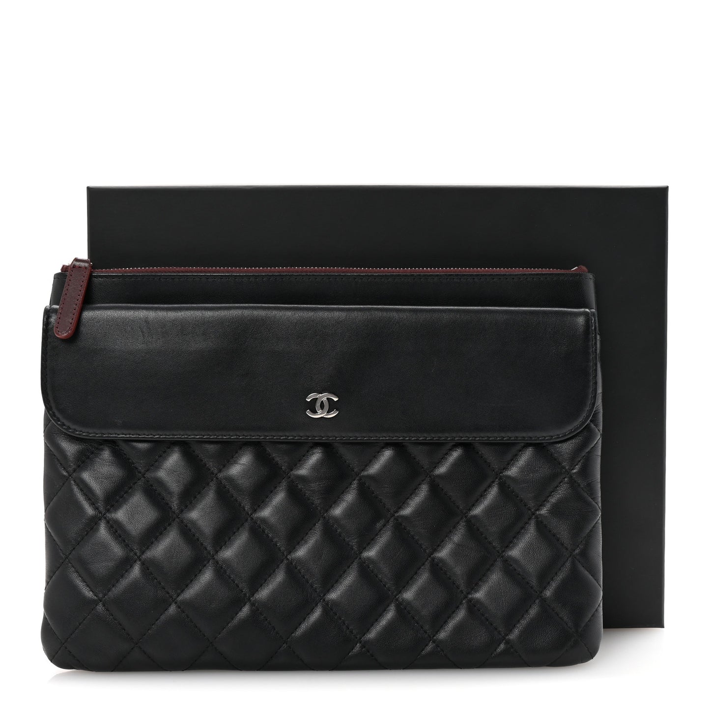 Lambskin Quilted Medium Flap Cosmetic Case Black