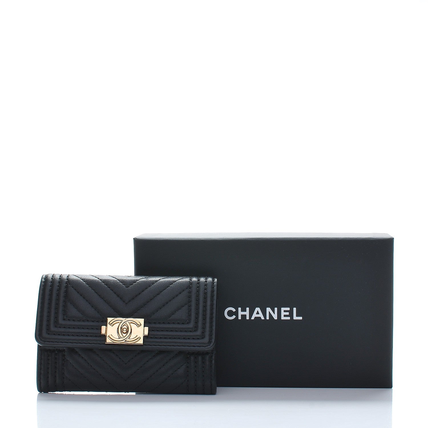 Chanel Calfskin Chevron Quilted Boy Card Holder Wallet Black 9 of 9