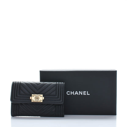 Chanel Calfskin Chevron Quilted Boy Card Holder Wallet Black 9 of 9