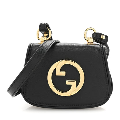Gucci Roxy Calfskin Mini Blondie Card Case Wallet With Strap Black 8 of 11