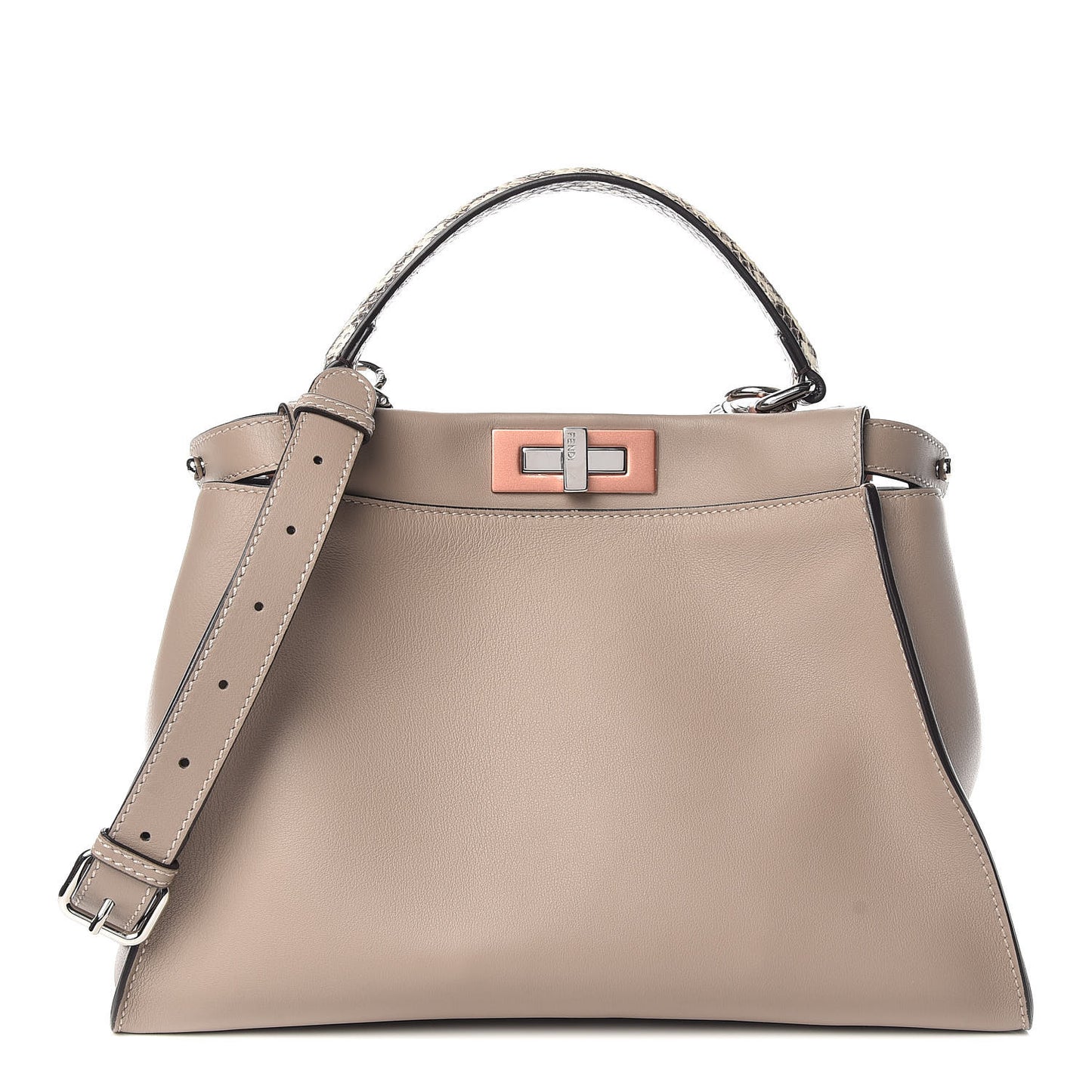Vitello Seta Shiny Nappa Elaphe Medium Peekaboo Iconic Satchel Tortora Natural Ebano