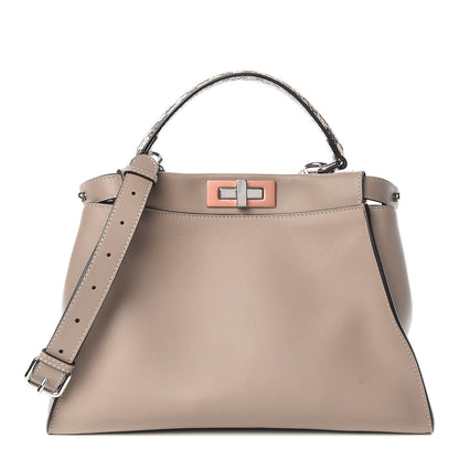 Fendi Vitello Seta Shiny Nappa Elaphe Medium Peekaboo Iconic Satchel Tortora Natural Ebano 1 of 10