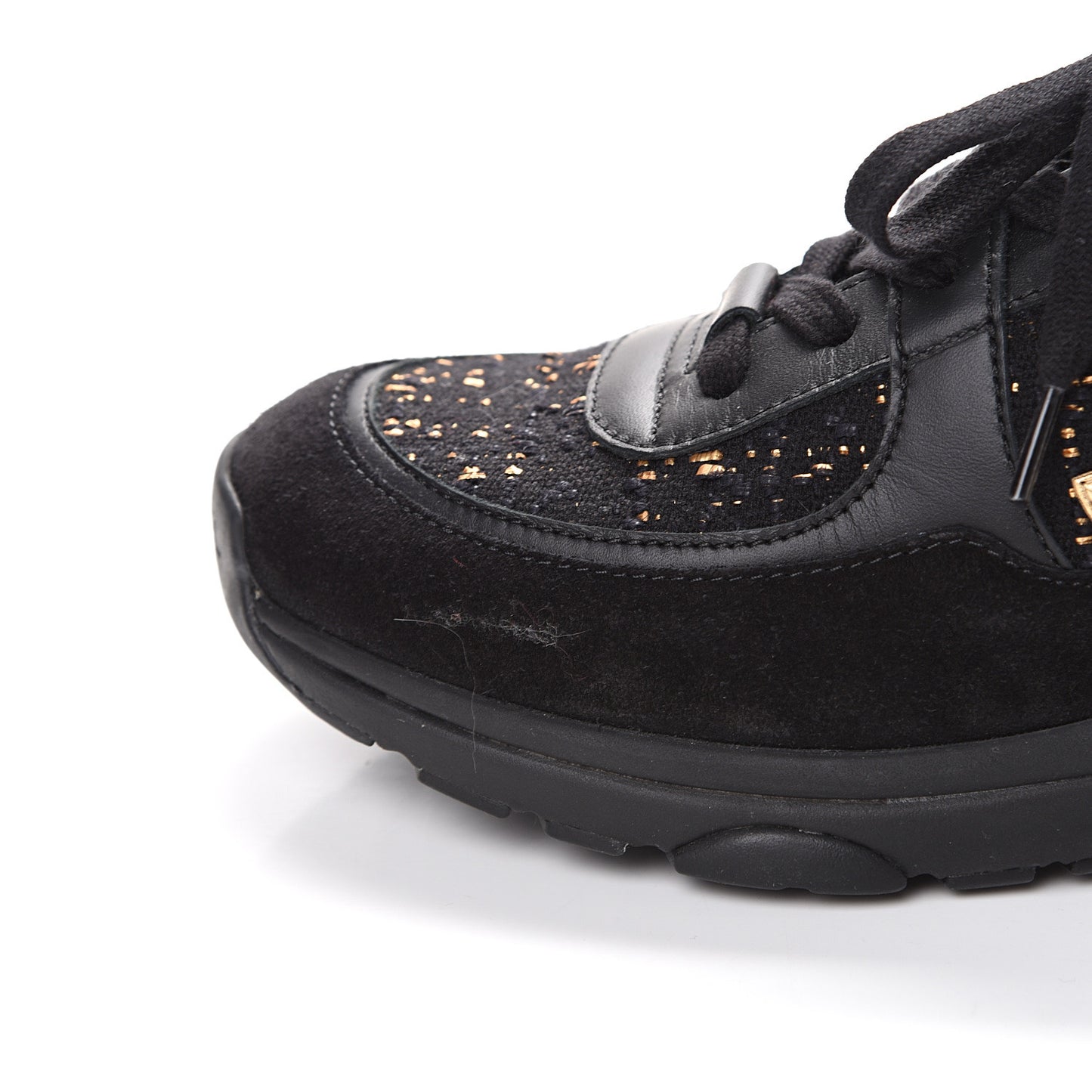 Velour Tweed CC Sneakers 38.5 Black Gold