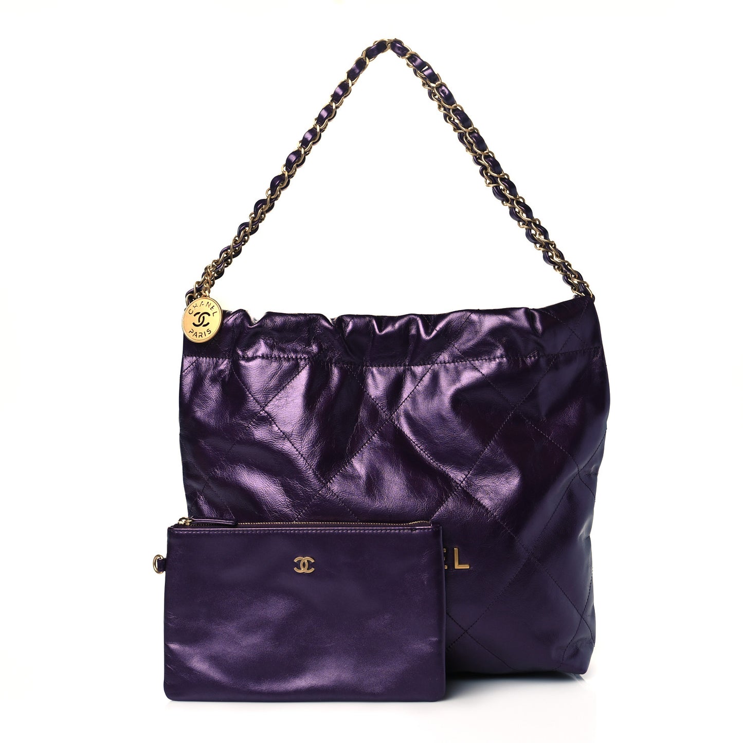 Metallic Calfskin Quilted Small Chanel 22 Purple