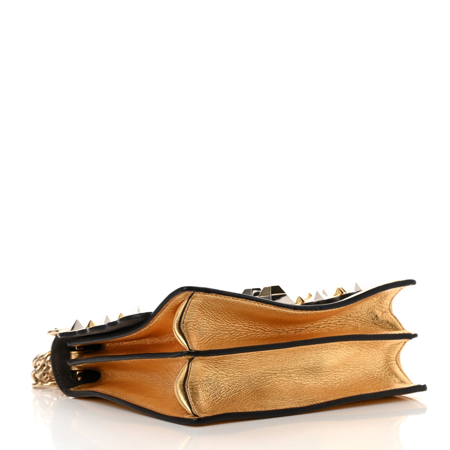 Fendi Vitello Catalan Mirror Scalloped Multi Studded Small Kan I Shoulder Bag Gold 4 of 12