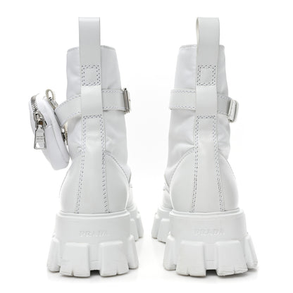 Prada Spazzolato Rois Re-Nylon Metal Triangle Logo Mens Monolith Pouch Pocket 60mm Combat Boots 7.5 White 4 of 10