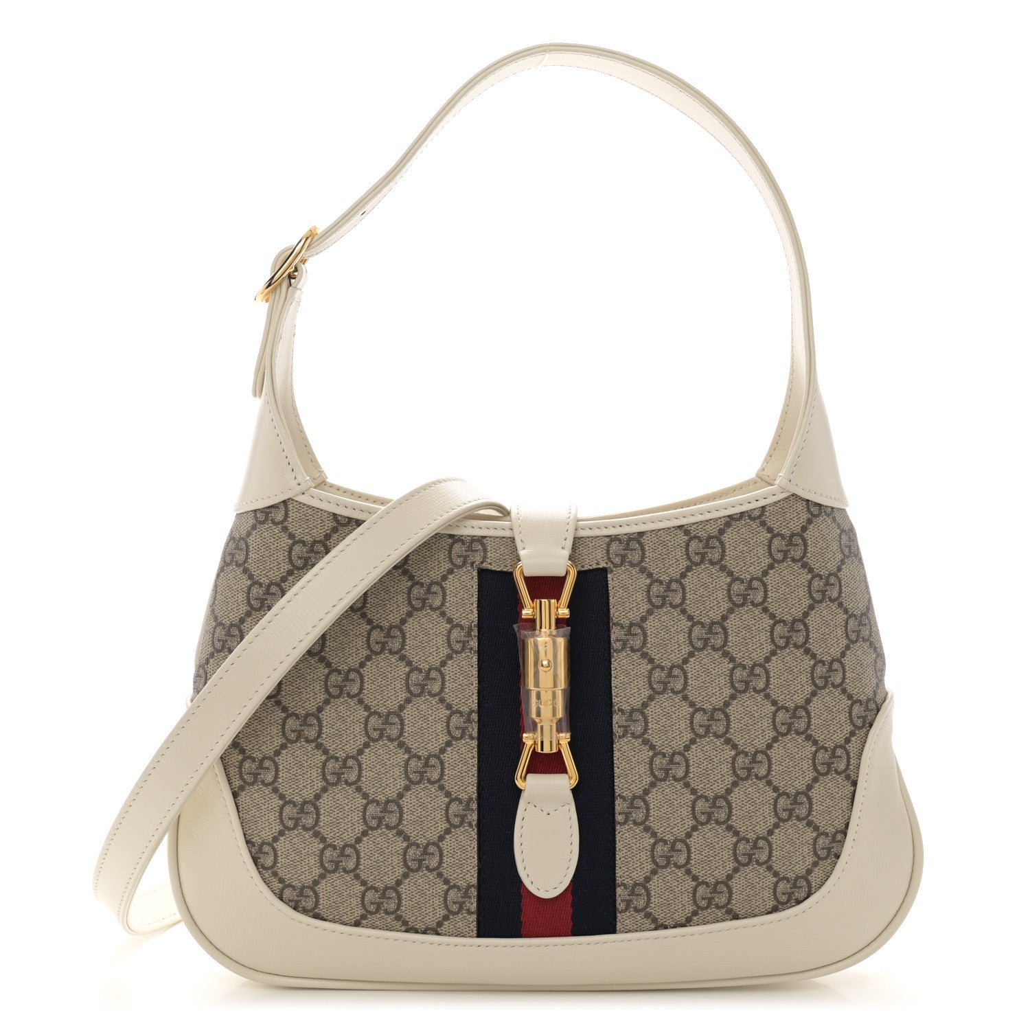 Gucci GG Supreme Monogram Azalea Calfskin Web Small Jackie 1961 Hobo Beige Ebony Mystic White 1 of 11