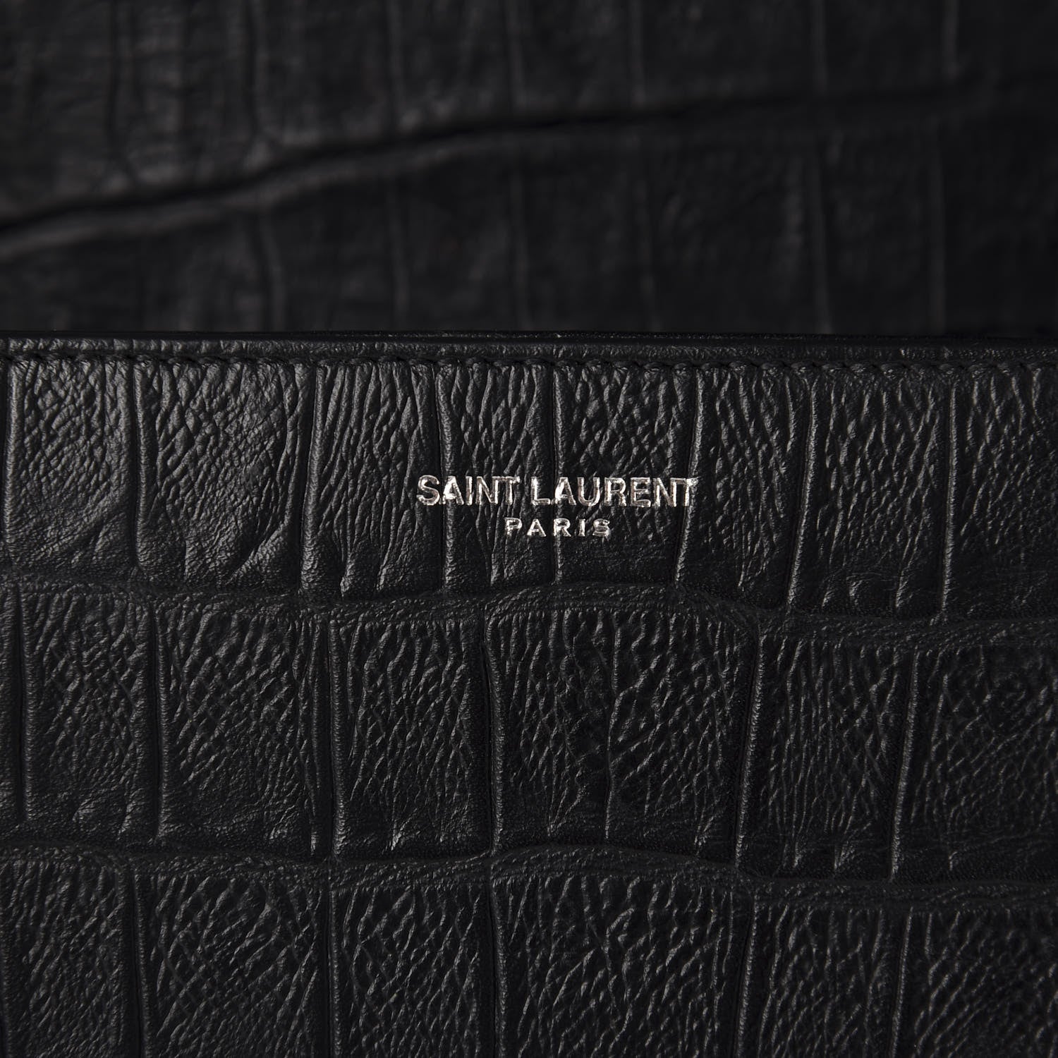 Saint Laurent Calfskin Crocodile Embossed Medium Monogram Universite Bag Black 8 of 10