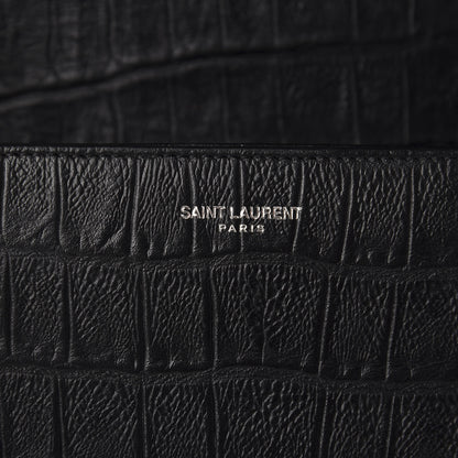 Saint Laurent Calfskin Crocodile Embossed Medium Monogram Universite Bag Black 8 of 10