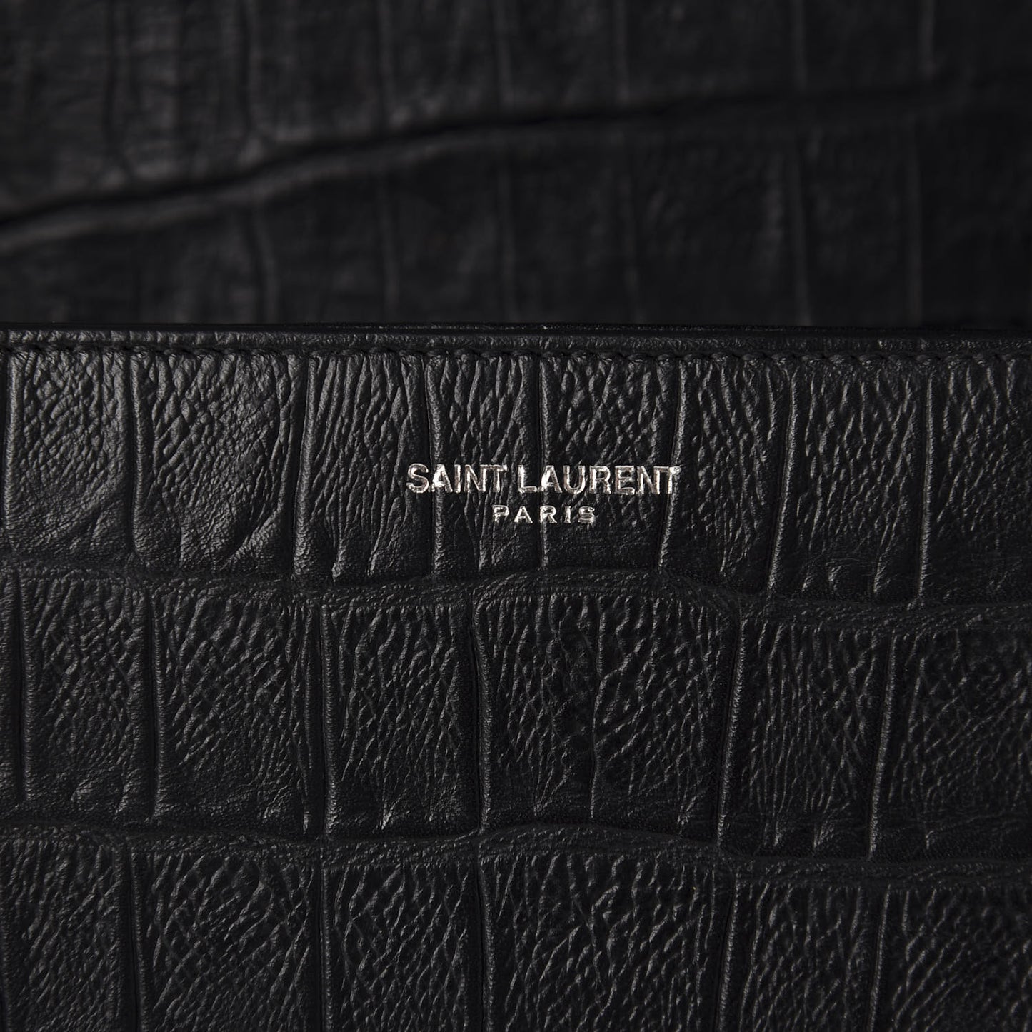 Calfskin Crocodile Embossed Medium Monogram Universite Bag Black