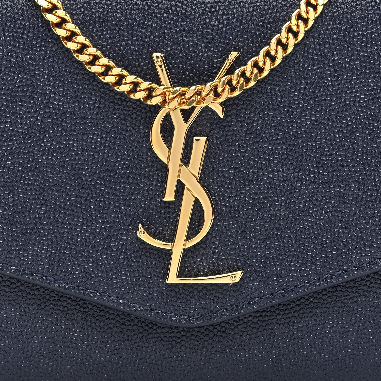 Saint Laurent Grain De Poudre Monogram Uptown Chain Wallet Blue Charron 7 of 10