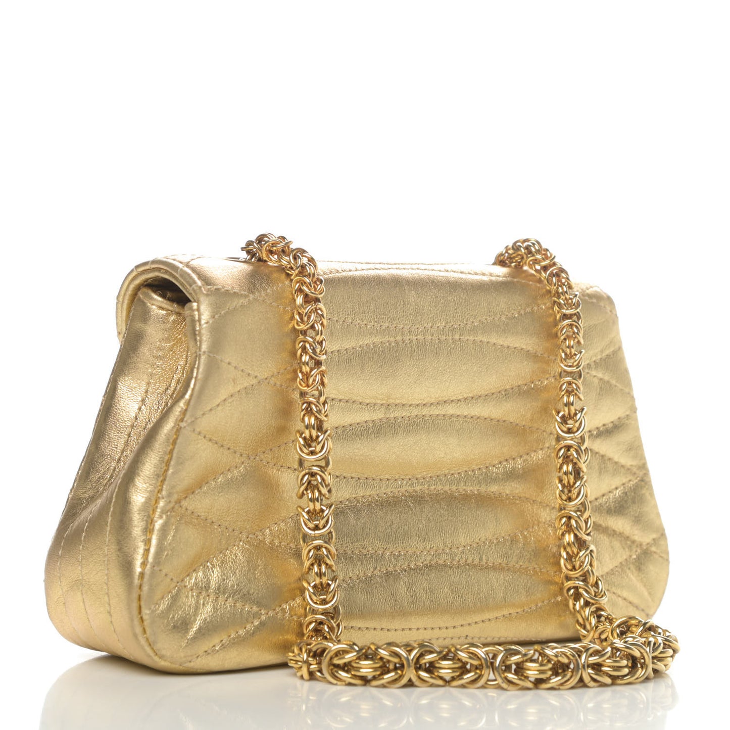 Metallic Lambskin Quilted Mini Flap Gold