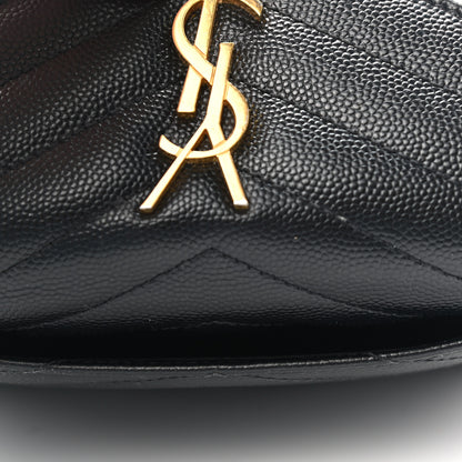 Saint Laurent Grain De Poudre Matelasse Chevron Small Monogram Envelope Wallet Black 7 of 7