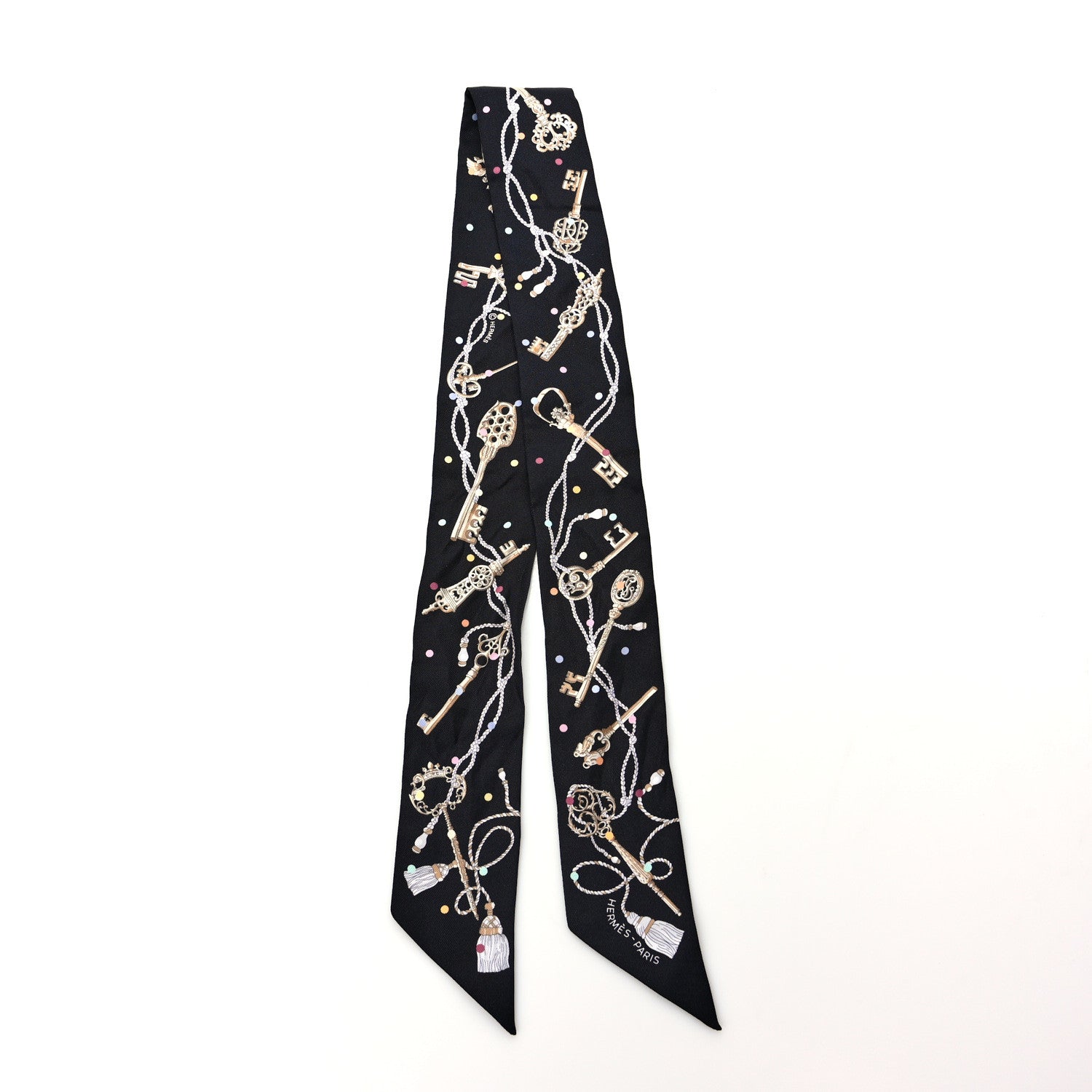 Hermes Silk Les Cles A Pois Twilly Black Beige Rose Multicolor 2 of 4
