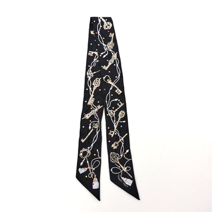 Hermes Silk Les Cles A Pois Twilly Black Beige Rose Multicolor 2 of 4