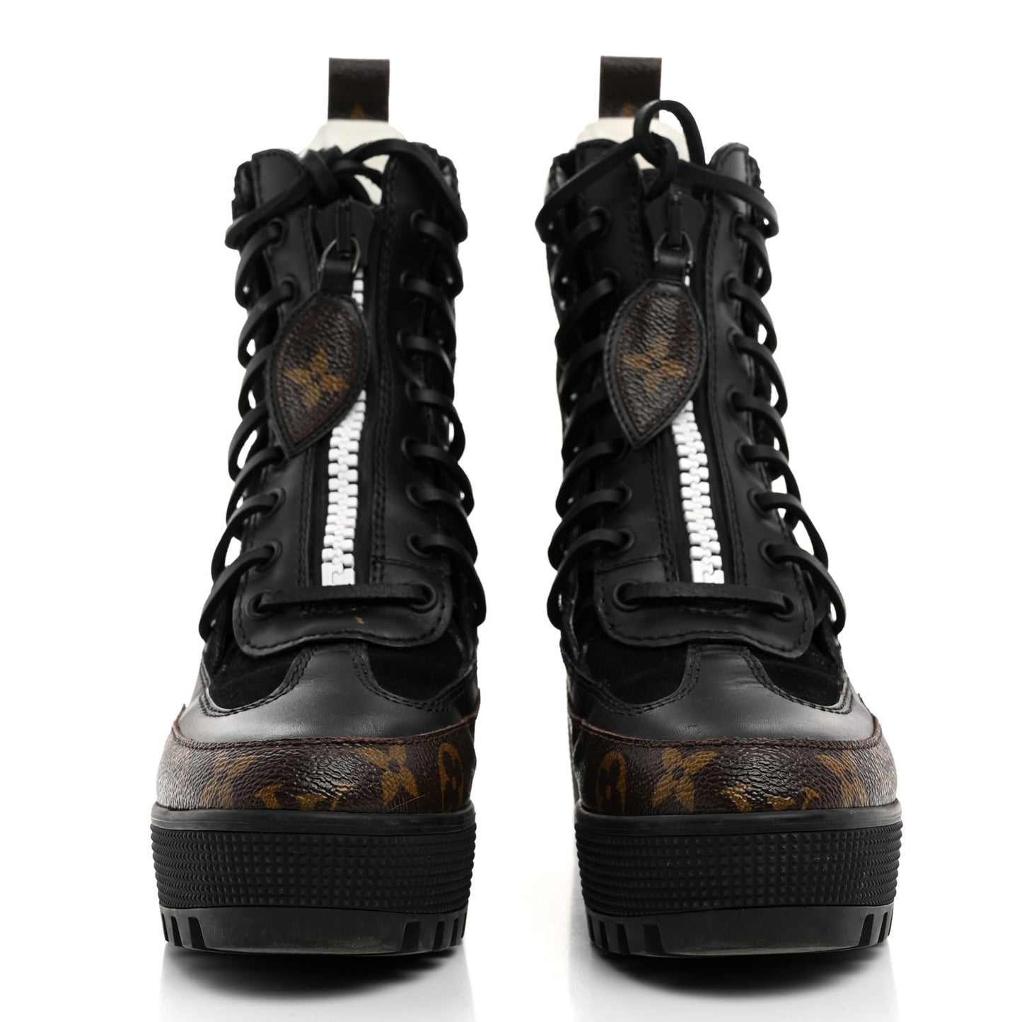 Suede Calfskin Crocodile Embossed Patent Monogram Laureate Platform Desert Boots 35 Black