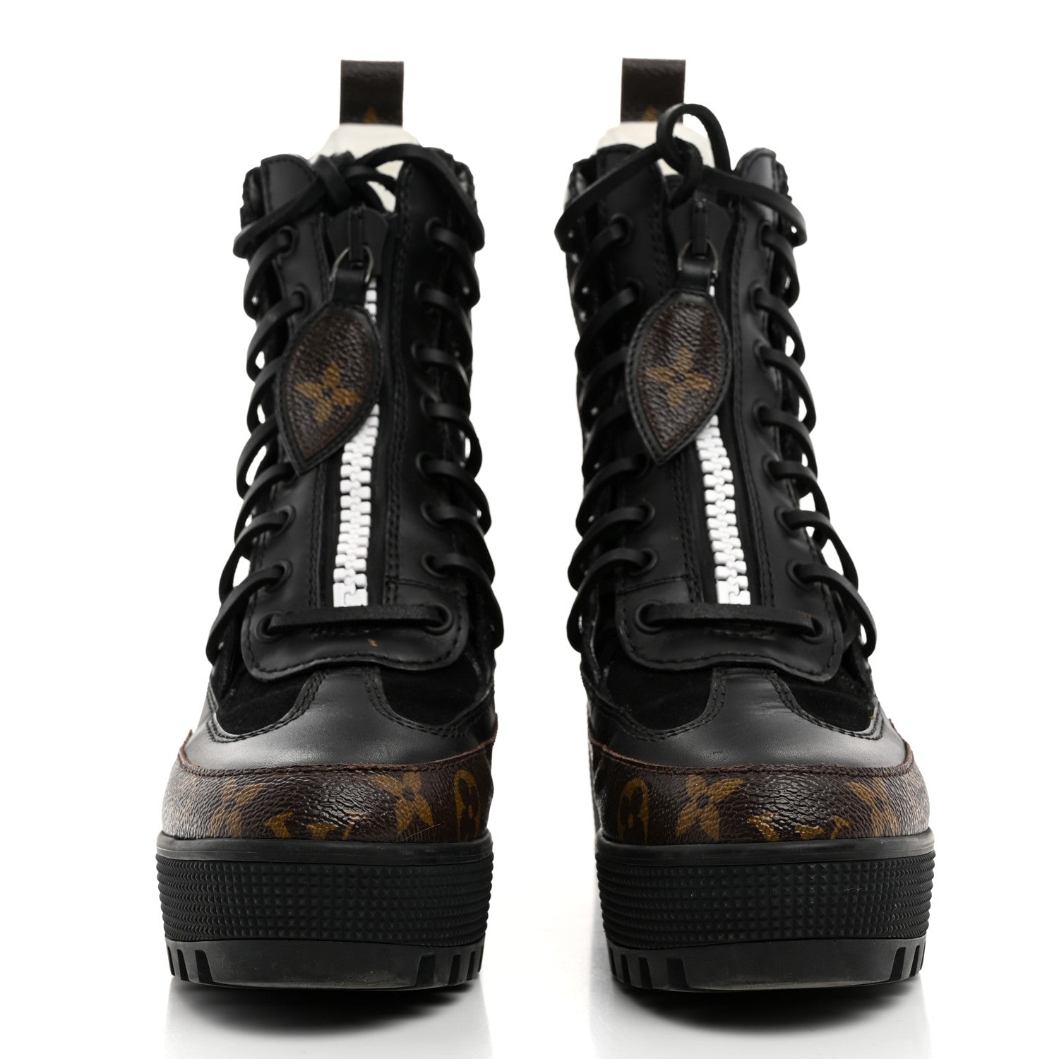 Louis Vuitton Suede Calfskin Crocodile Embossed Patent Monogram Laureate Platform Desert Boots 35 Black 2 of 8