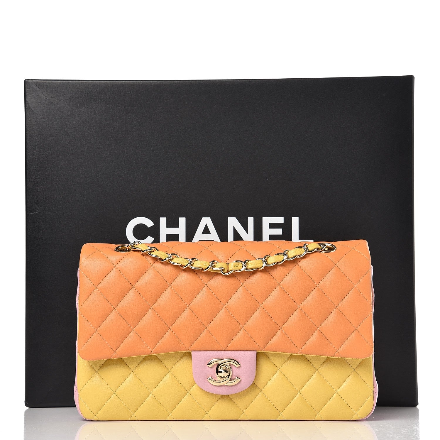 Chanel Lambskin Quilted Tri-Color Medium Double Flap Orange 9 of 9