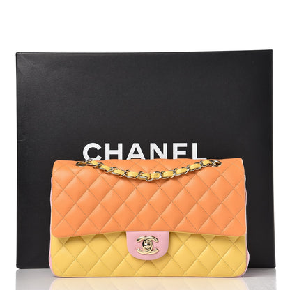 Chanel Lambskin Quilted Tri-Color Medium Double Flap Orange 9 of 9