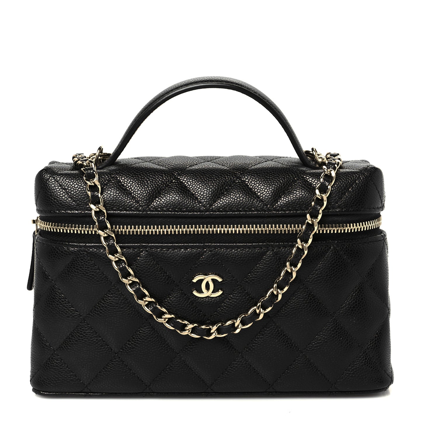 Caviar Quilted Top Handle Slim Vanity With Chain Black