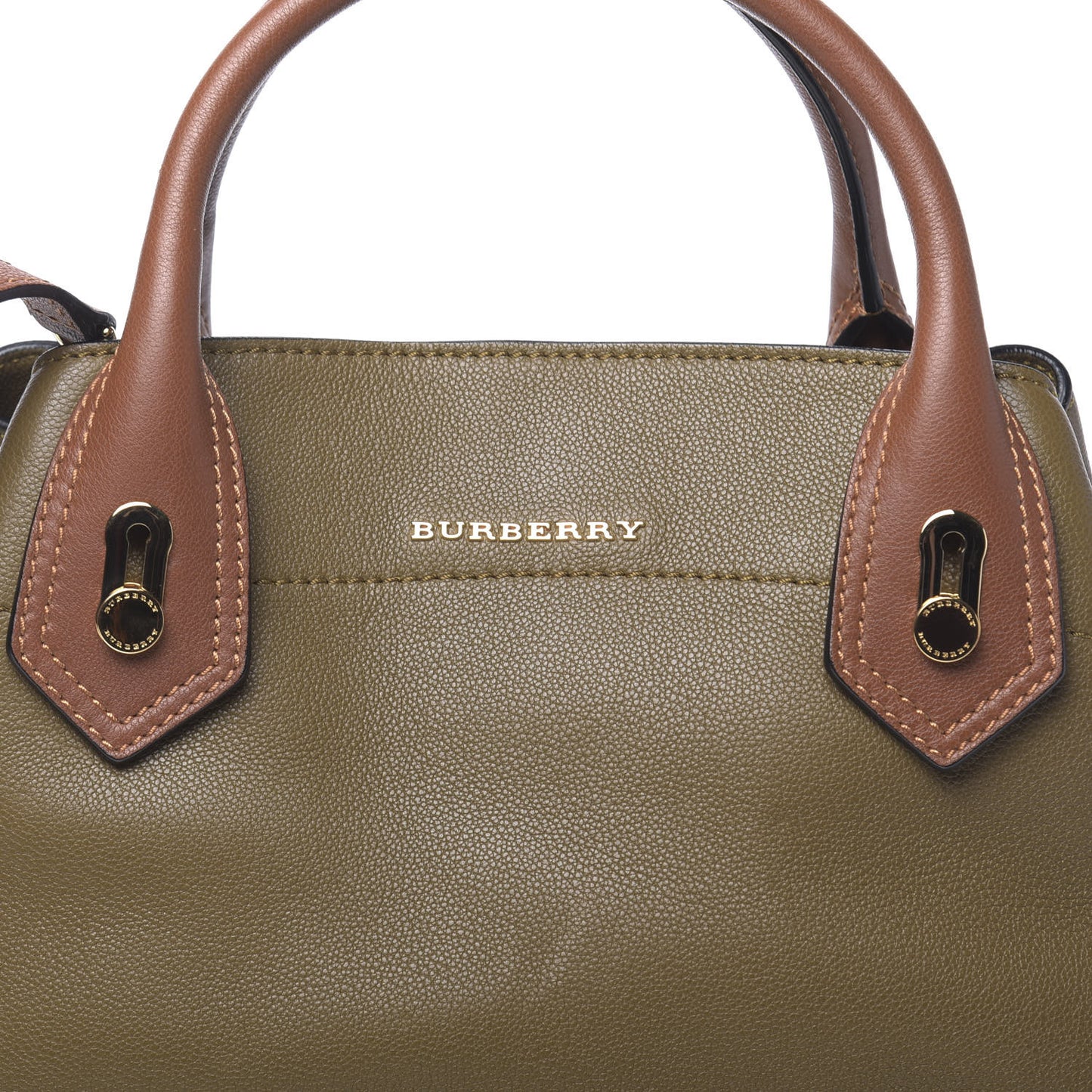 Mini Grain Calfskin Bi-Color Small Barnsburry Tote Clay Green Burnt Toffee