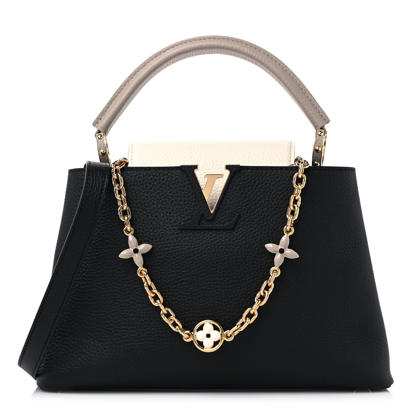 Taurillon Flower Chain Capucines MM Black Galet Gray Pearly Cream
