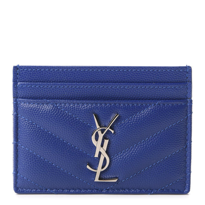 Saint Laurent Grain De Poudre Matelasse Credit Card Case Blue Majorelle 1 of 9