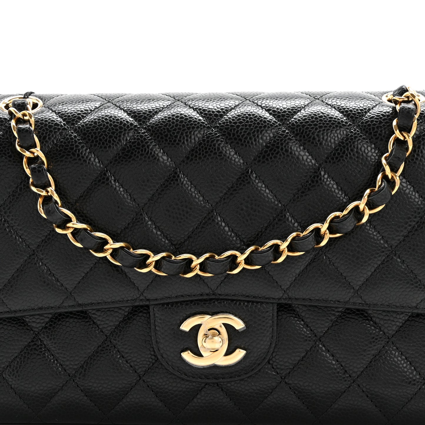 Caviar Quilted Medium Double Flap Black