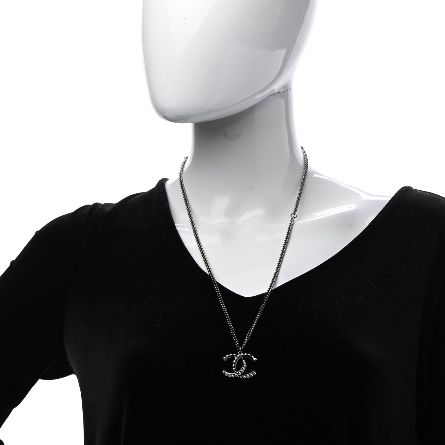 Pearl CC Pendant Necklace Silver